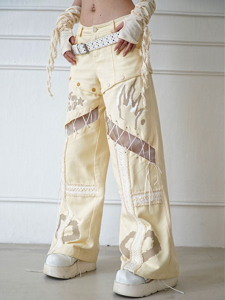 Convertible Lace-Up Wide Leg Jeans