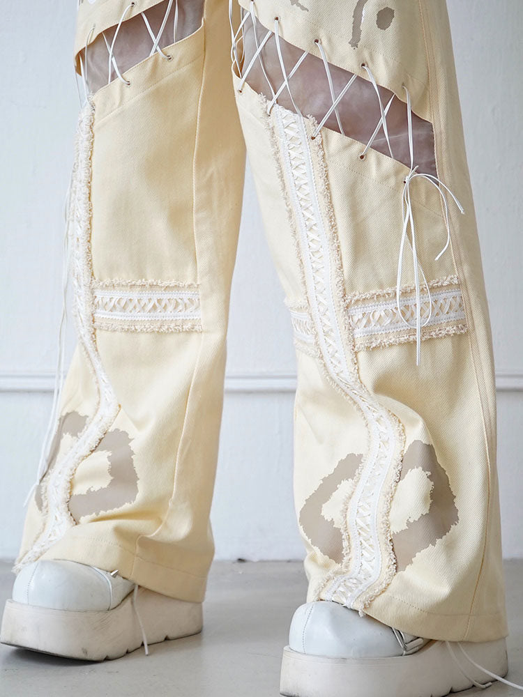 Convertible Lace-Up Wide Leg Jeans