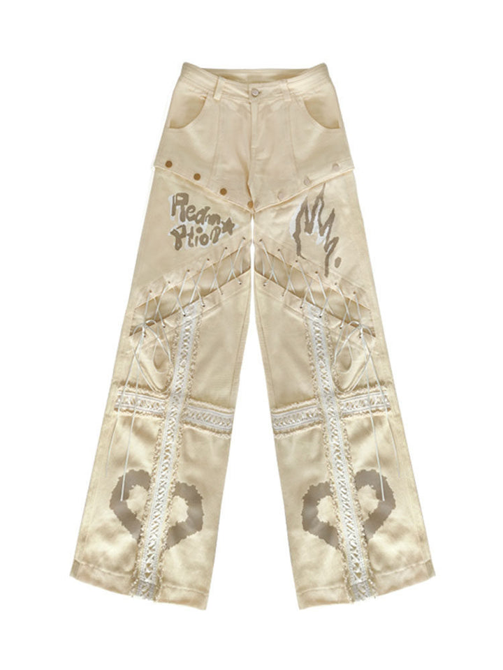 Convertible Lace-Up Wide Leg Jeans