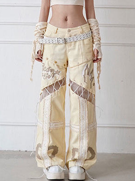 Convertible Lace-Up Wide Leg Jeans