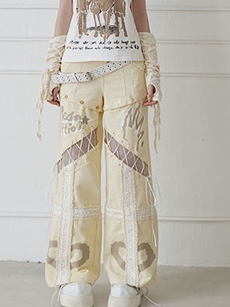 Convertible Lace-Up Wide Leg Jeans