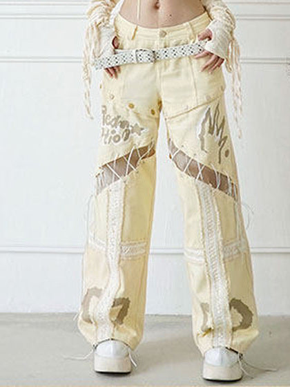Convertible Lace-Up Wide Leg Jeans