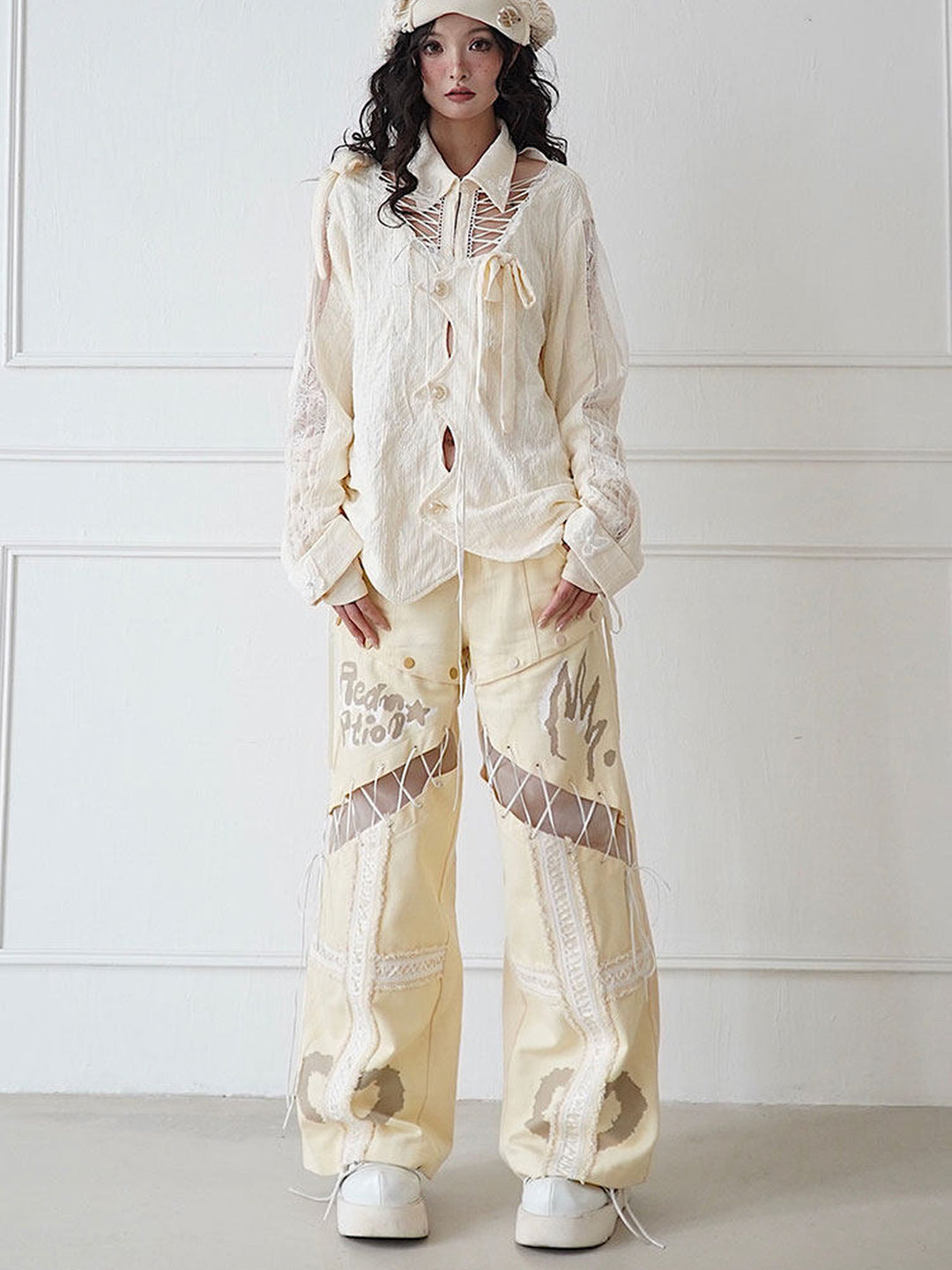 Convertible Lace-Up Wide Leg Jeans