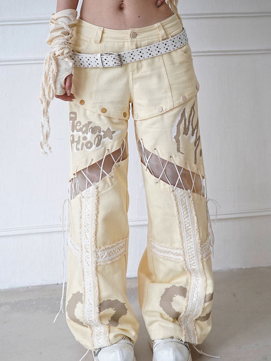 Convertible Lace-Up Wide Leg Jeans