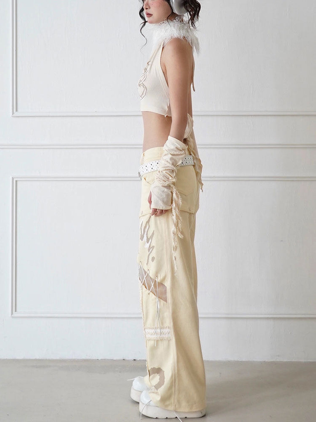 Convertible Lace-Up Wide Leg Jeans