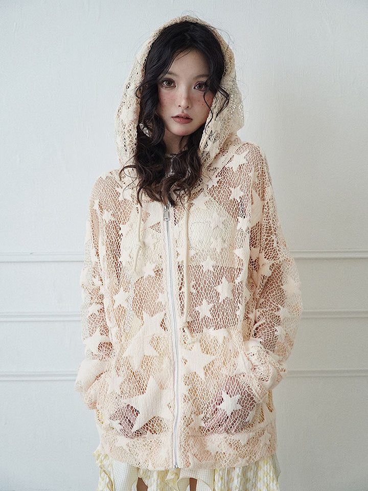 Star Mesh Zip-Up Hoodie