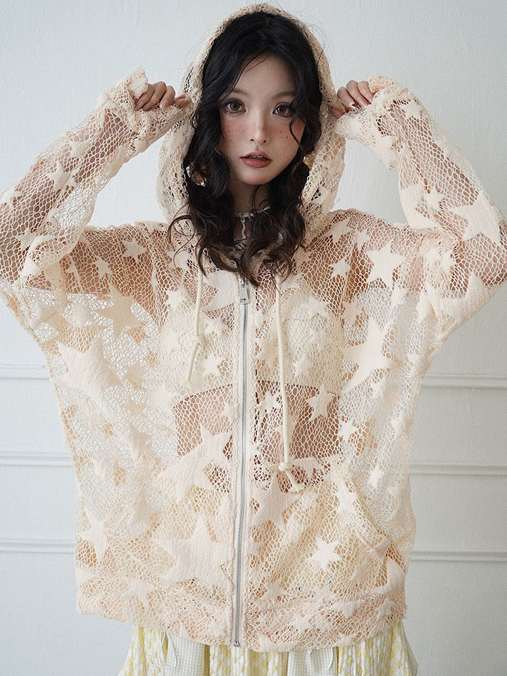 Star Mesh Zip-Up Hoodie