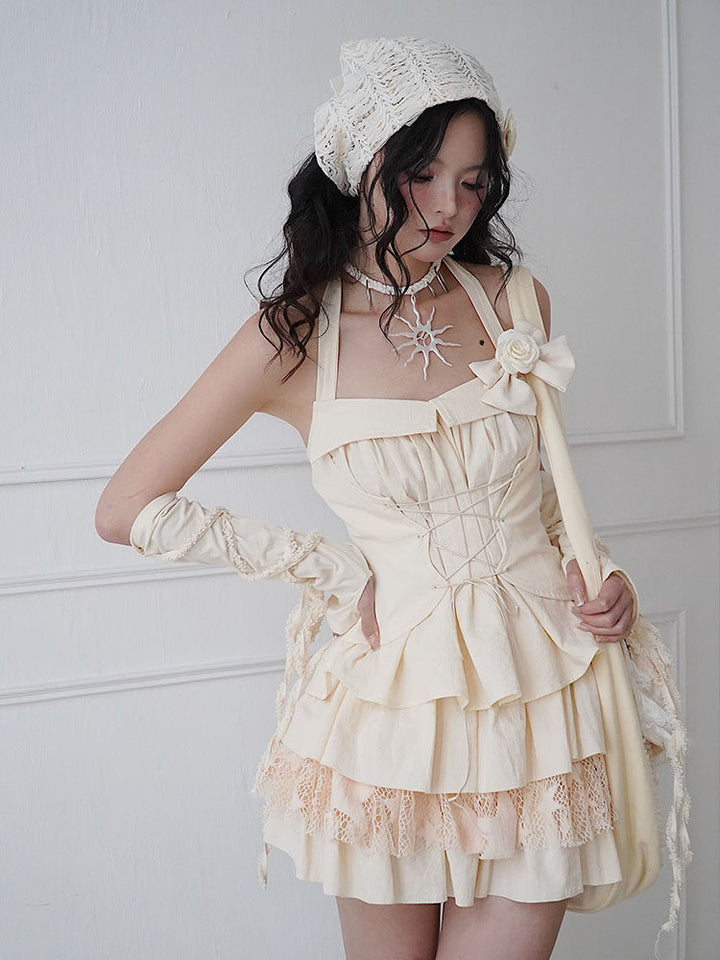Coquette Lace-Up Halter Mini Dress