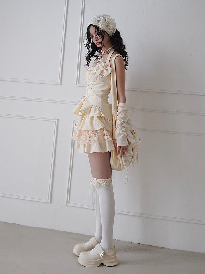 Coquette Lace-Up Halter Mini Dress