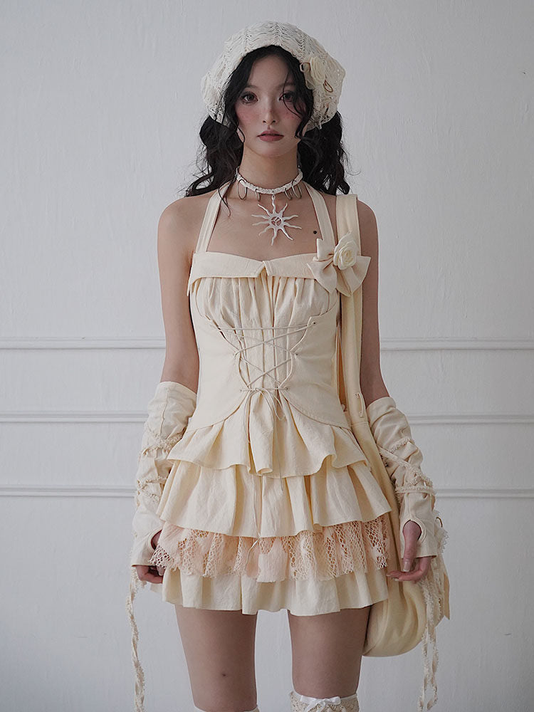 Coquette Lace-Up Halter Mini Dress