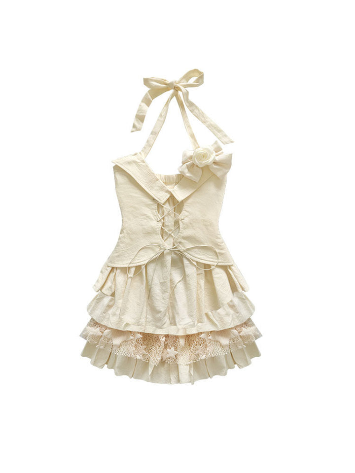 Coquette Lace-Up Halter Mini Dress