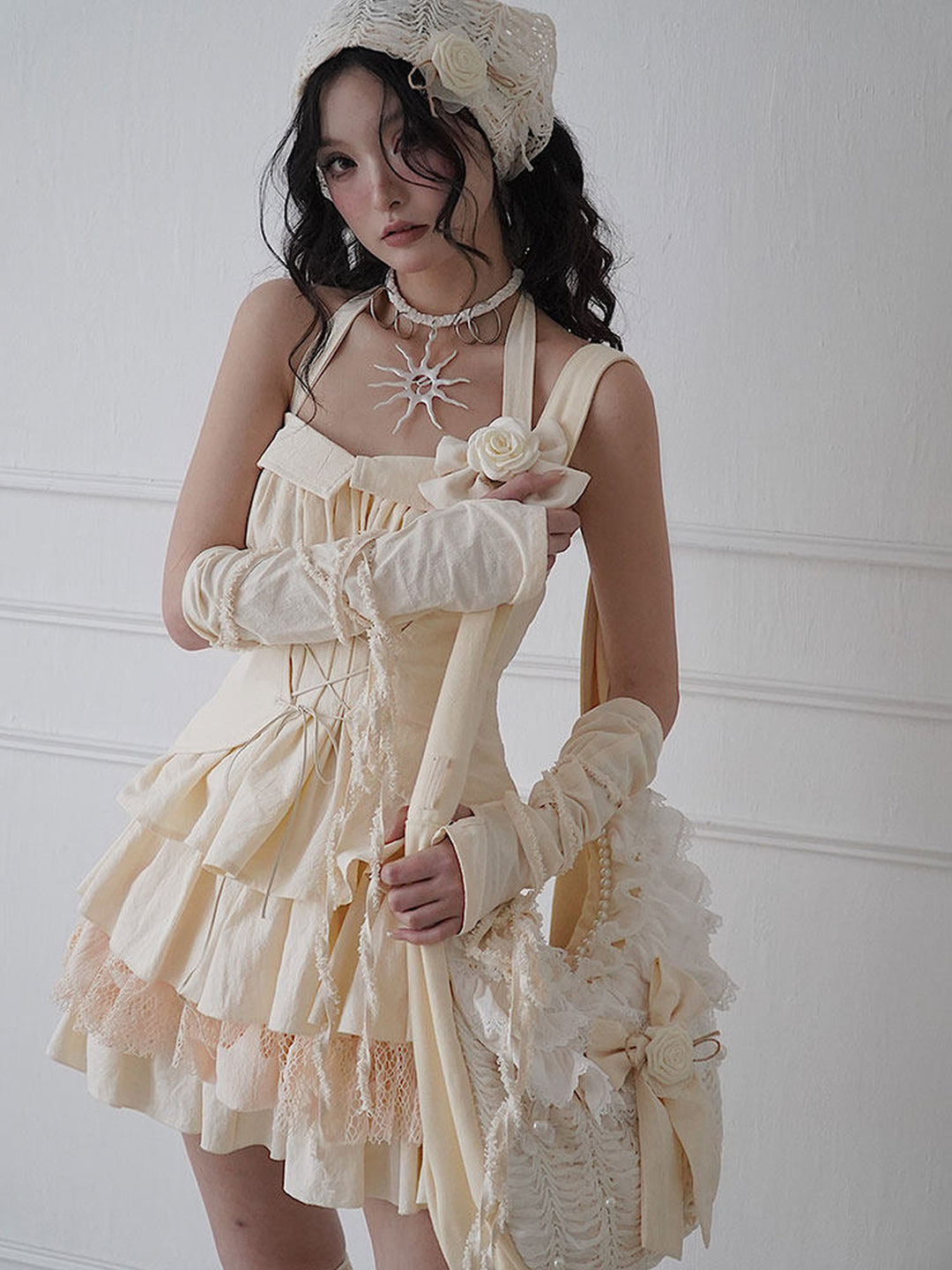 Coquette Lace-Up Halter Mini Dress