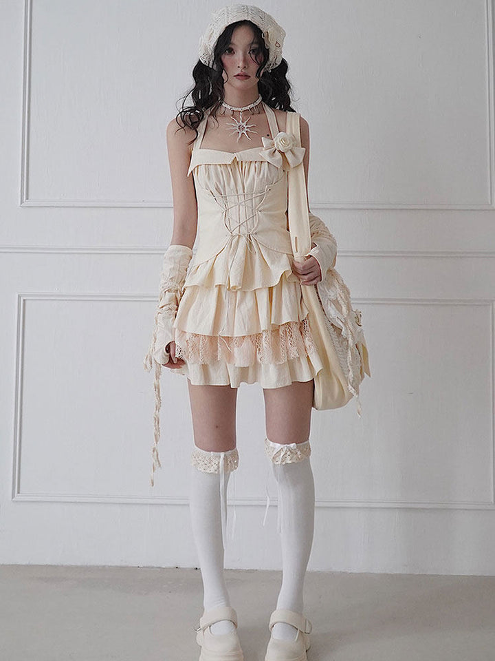 Coquette Lace-Up Halter Mini Dress