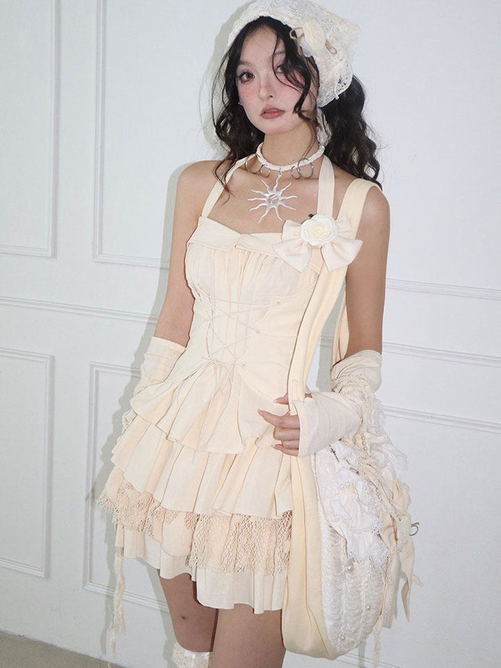 Coquette Lace-Up Halter Mini Dress
