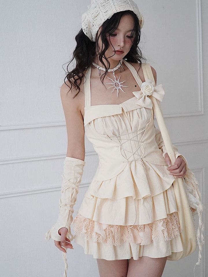 Coquette Lace-Up Halter Mini Dress