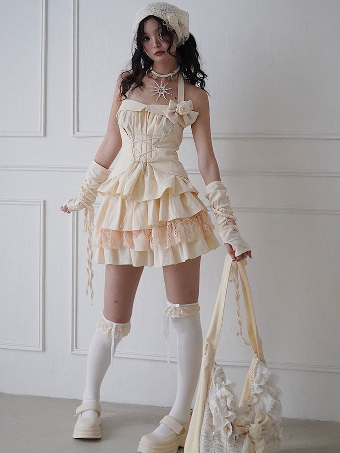 Coquette Lace-Up Halter Mini Dress