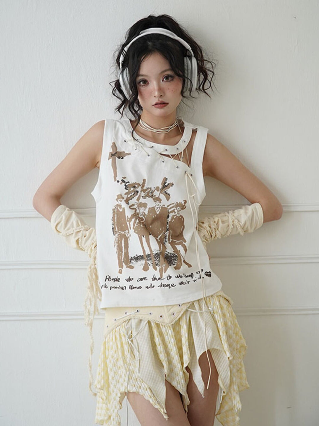 Y2K Lace-Up Graphic Tank Top