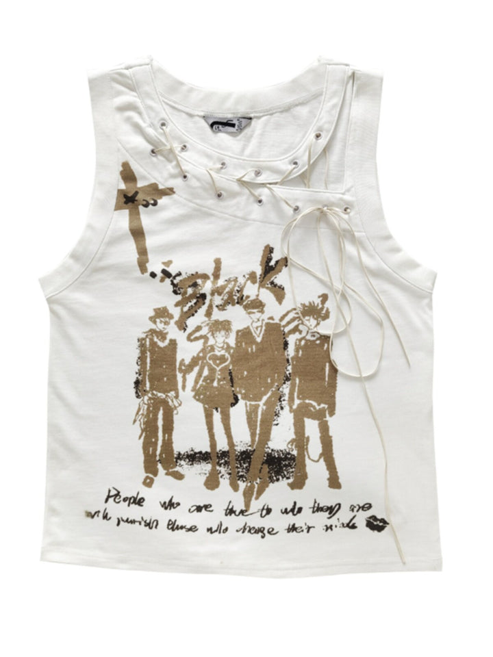 Y2K Lace-Up Graphic Tank Top