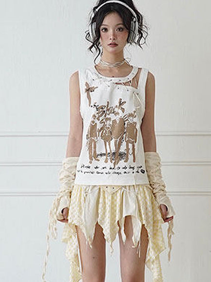 Y2K Lace-Up Graphic Tank Top