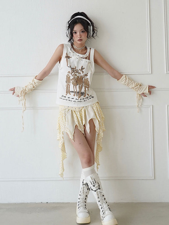 Y2K Lace-Up Graphic Tank Top