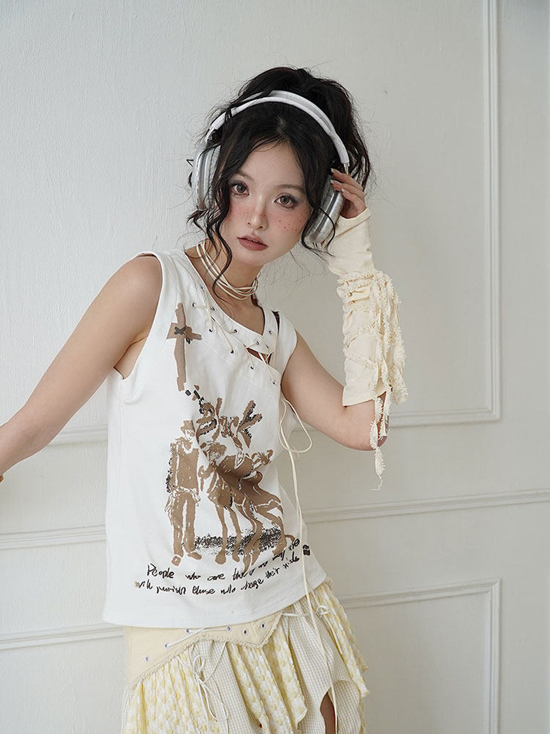 Y2K Lace-Up Graphic Tank Top