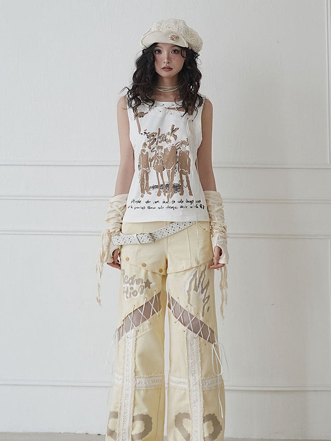 Y2K Lace-Up Graphic Tank Top