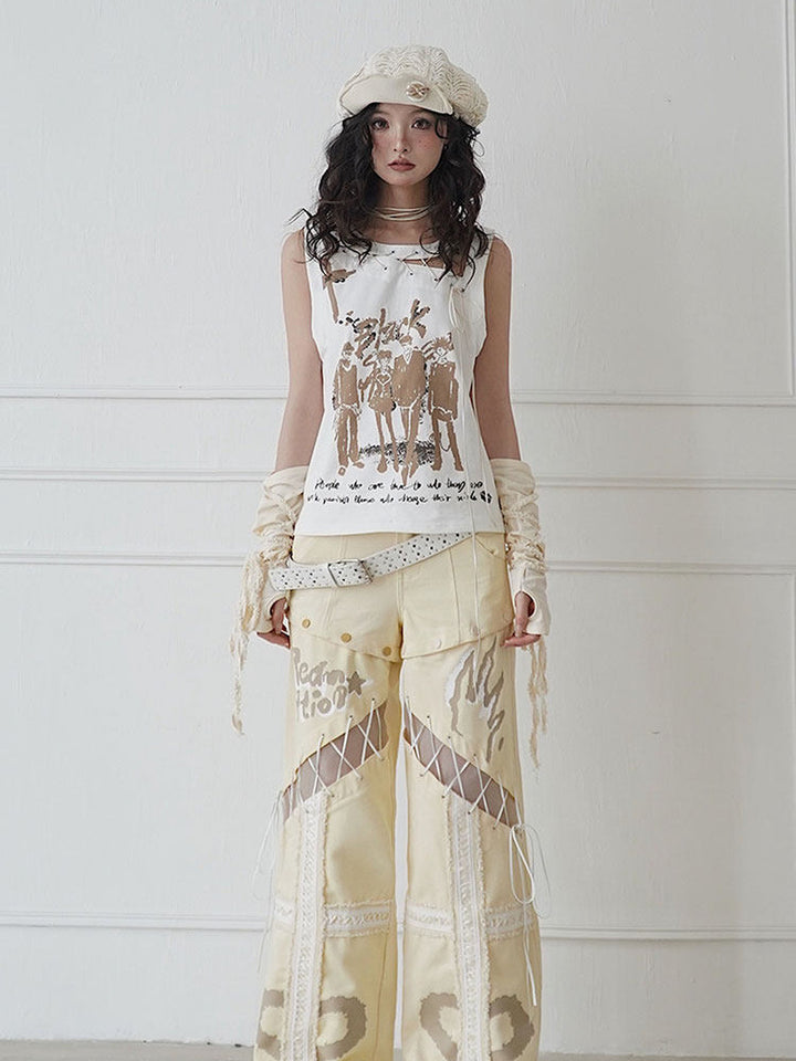 Y2K Lace-Up Graphic Tank Top