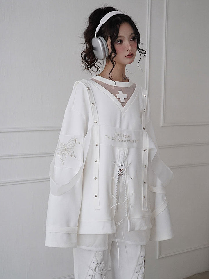 Y2K Cross Lace-Up Sweatshirt