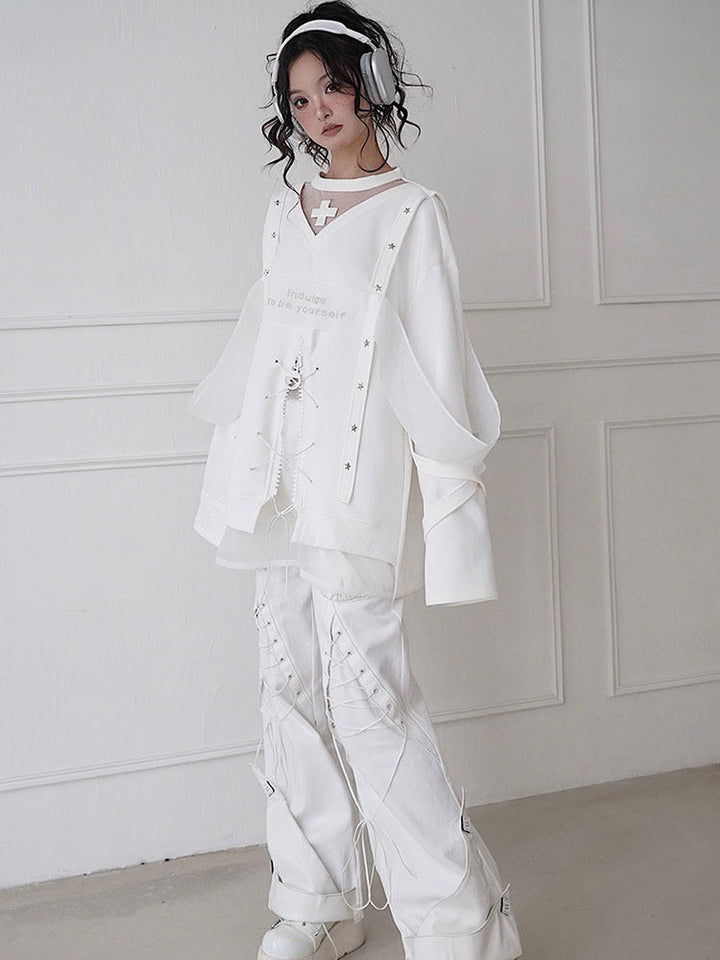 Y2K Cross Lace-Up Sweatshirt
