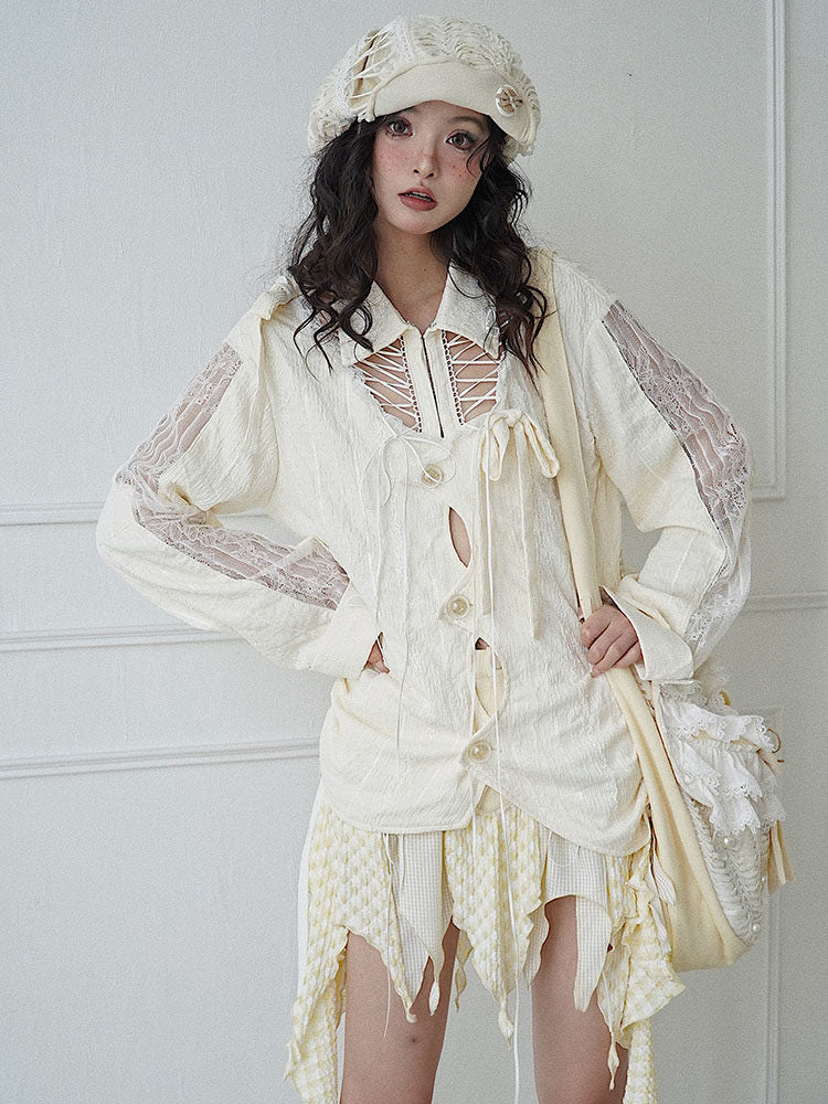 Fairycore Lace-Up Cutout Shirt