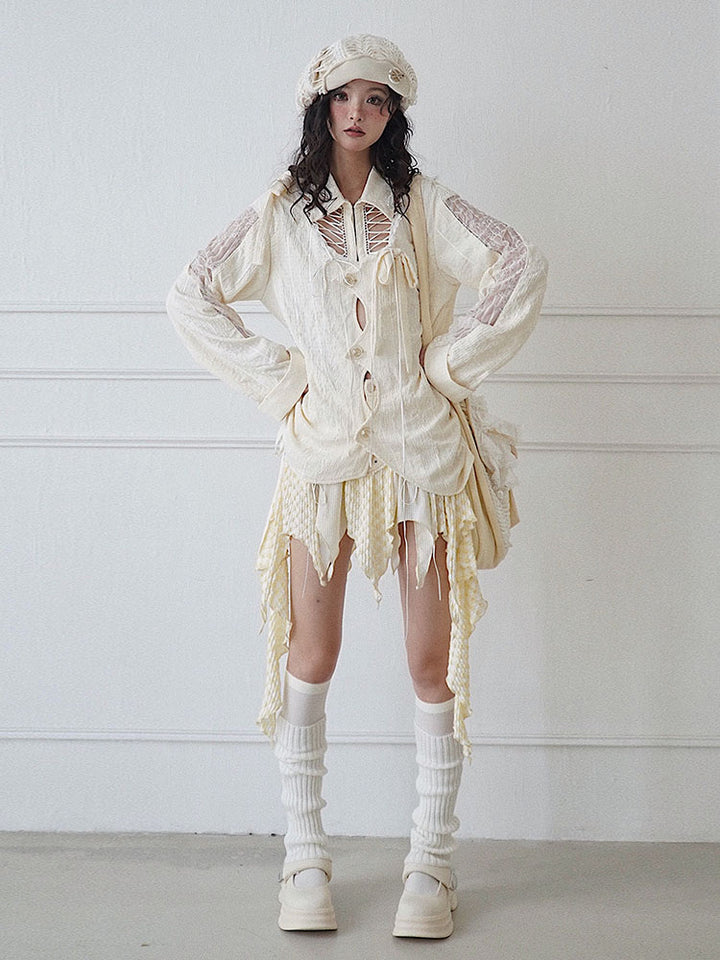 Fairycore Lace-Up Cutout Shirt