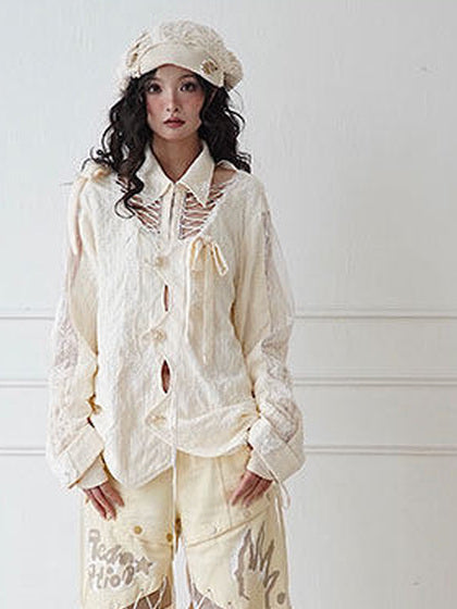 Fairycore Lace-Up Cutout Shirt