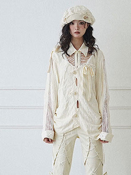 Fairycore Lace-Up Cutout Shirt