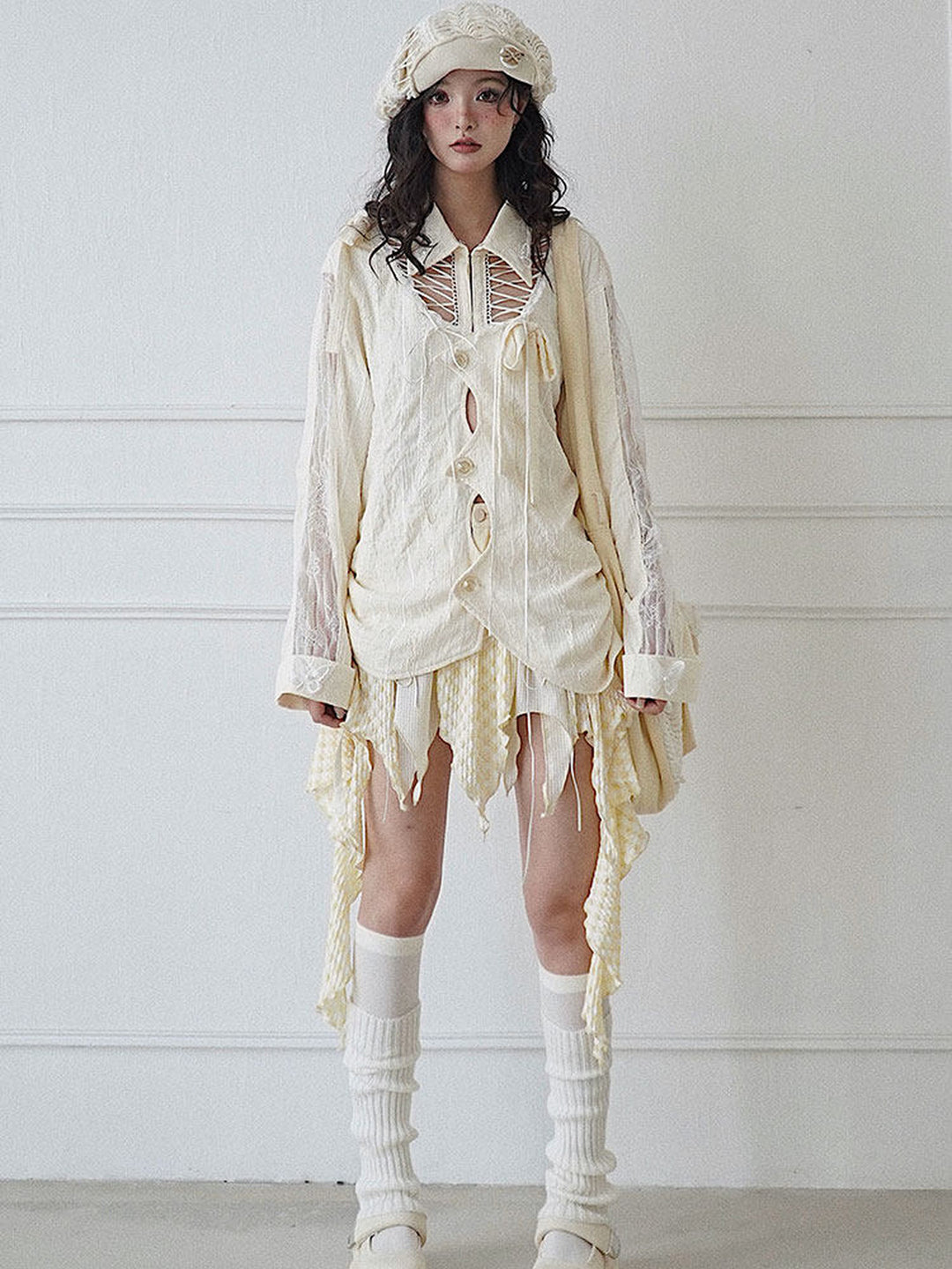 Fairycore Lace-Up Cutout Shirt