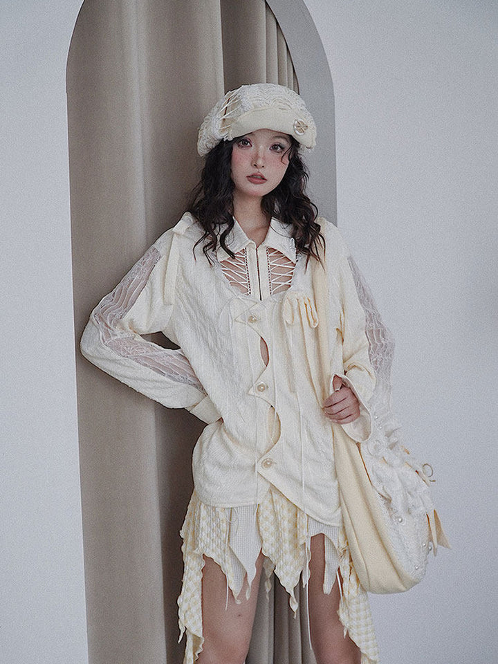 Fairycore Lace-Up Cutout Shirt