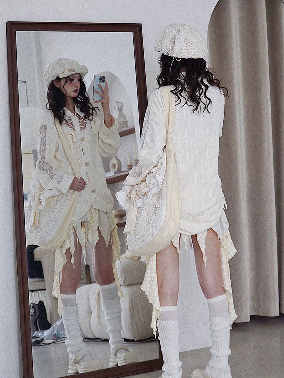 Fairycore Lace-Up Cutout Shirt