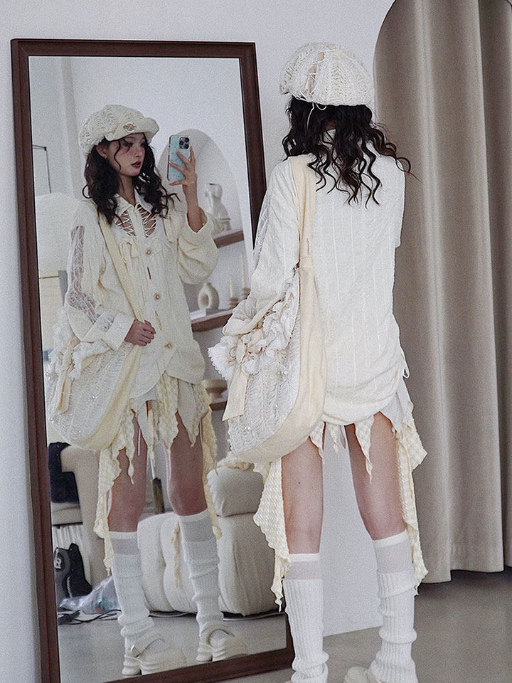 Fairycore Lace-Up Cutout Shirt