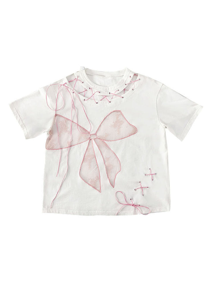 Y2K Lace Bow Cutout T-Shirt