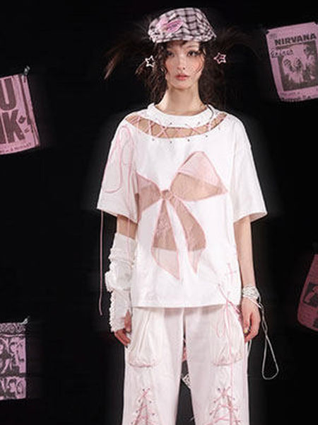 Y2K Lace Bow Cutout T-Shirt