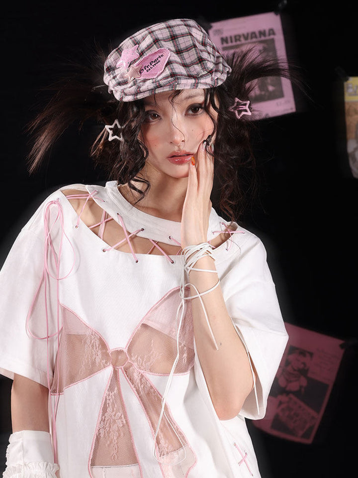 Y2K Lace Bow Cutout T-Shirt
