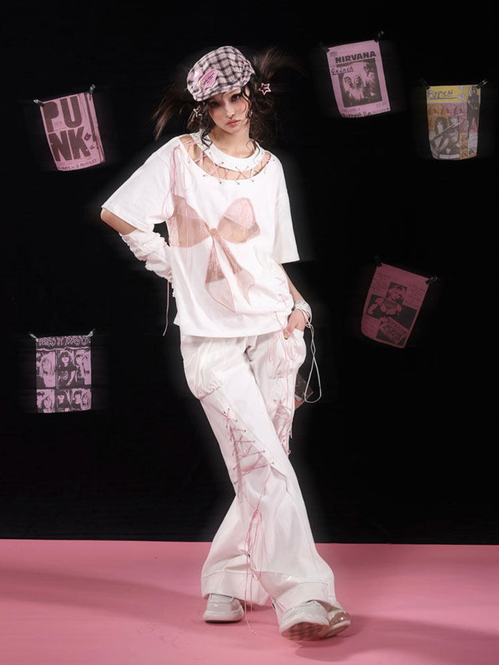 Y2K Lace Bow Cutout T-Shirt
