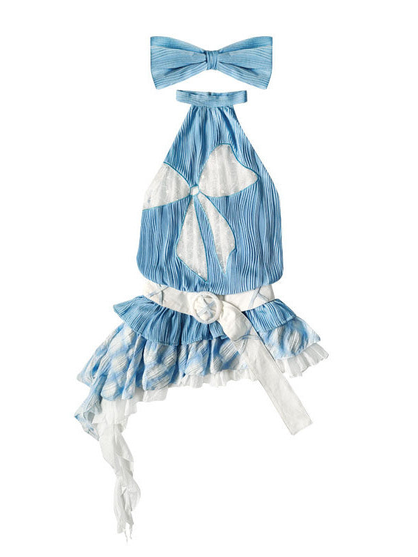Lace Bow Asymmetric Halter Mini Dress