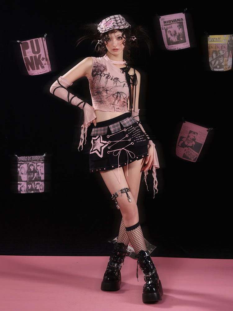 Y2K Rose Lace-Up Tank Top