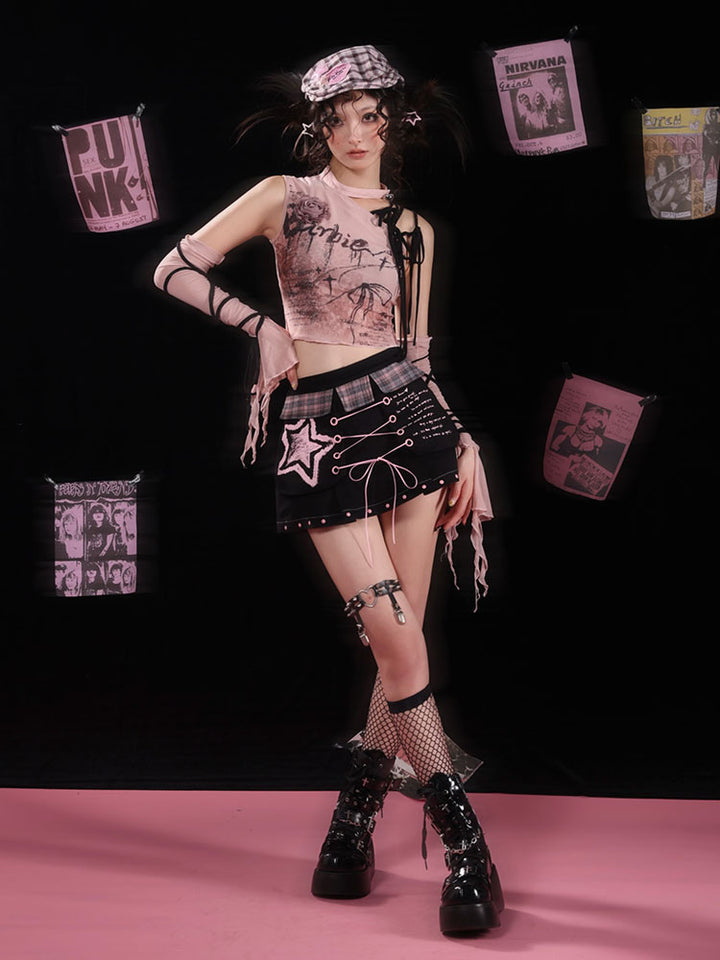 Y2K Rose Lace-Up Tank Top