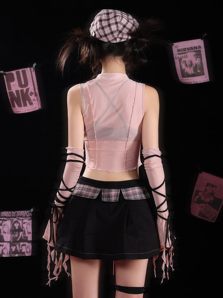 Y2K Rose Lace-Up Tank Top