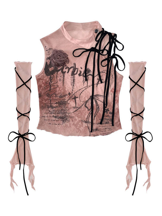 Y2K Rose Lace-Up Tank Top