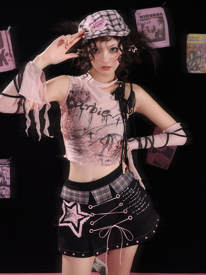 Y2K Rose Lace-Up Tank Top