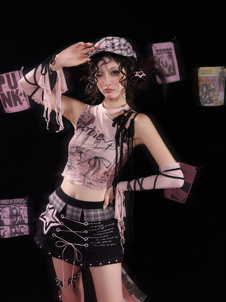 Y2K Rose Lace-Up Tank Top