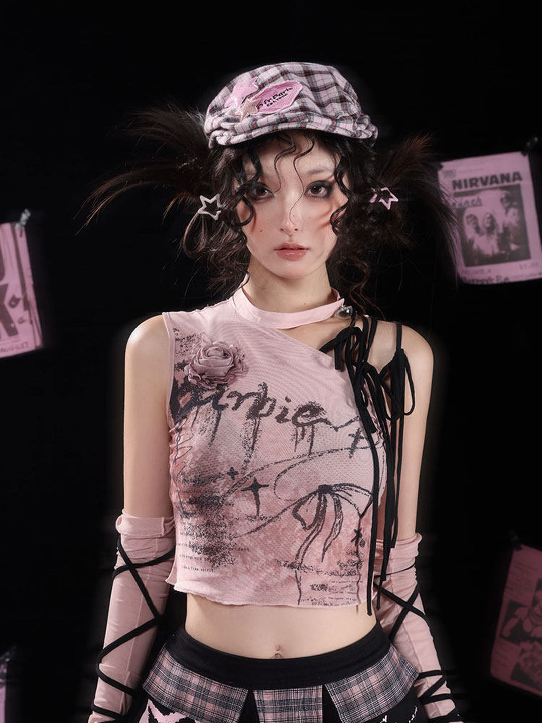 Y2K Rose Lace-Up Tank Top