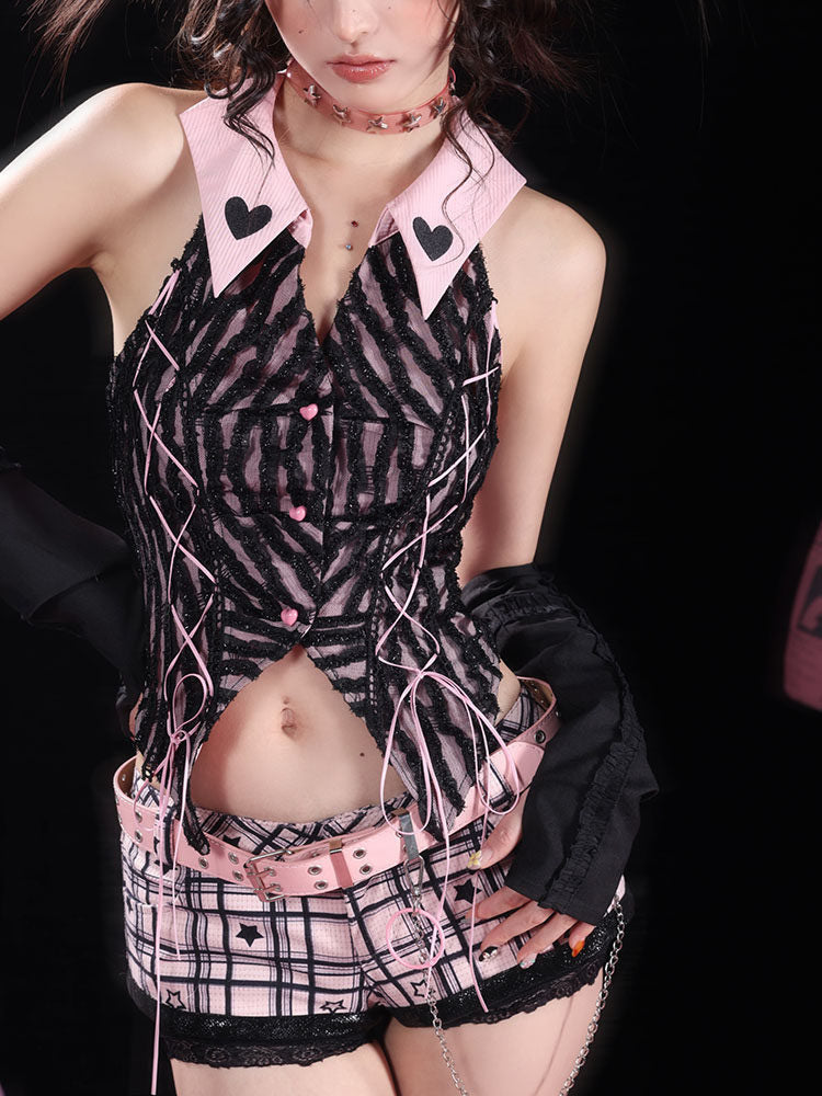 Y2K Heart Collar Halter Top